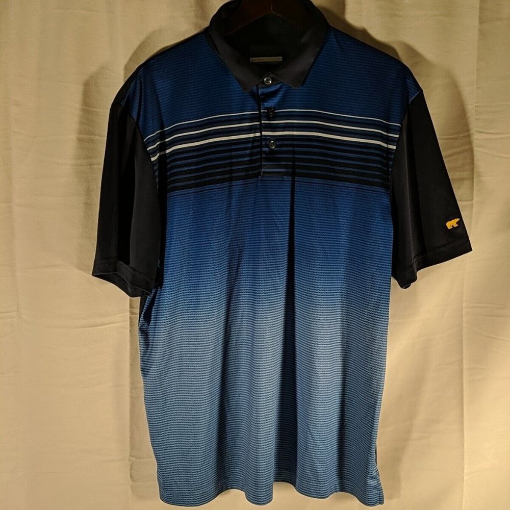 Jack Nicklaus Blue Striped Golf Polo Shirt Polar Bear Staydri men's large L